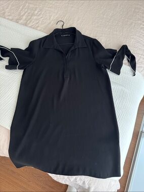 Zara Black Tie-Sleeve Collared Dress